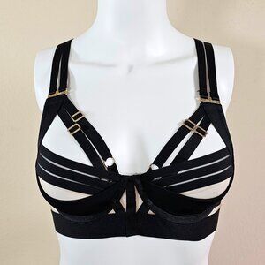 Honey Birdette Linda C Black Strappy Bondage Bra Size 32C